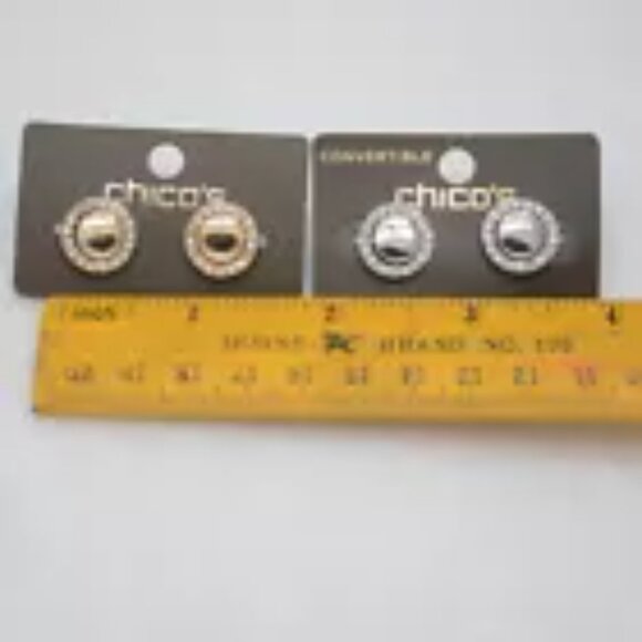 NEW Chico's button stud CZ halo jacket enhancer earrings - gold or silver - Picture 3 of 6